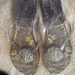 Cute tropical glitter bubble shell thongs